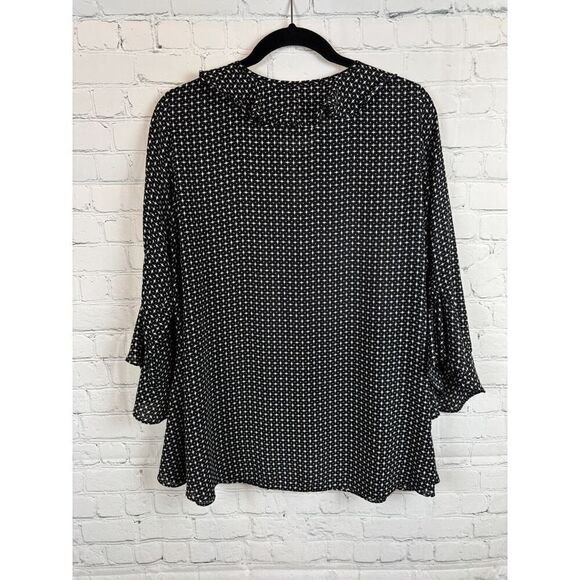 MAX STUDIO black white 3/4 flounce sleeve frill swing blouse top size S - Picture 8 of 10